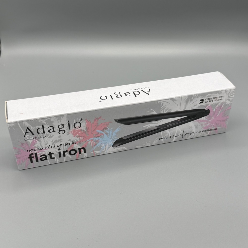 Adagio California Not So Mini Ceramic Flat Iron Black A10HSM-B1 Dual Voltage NEW